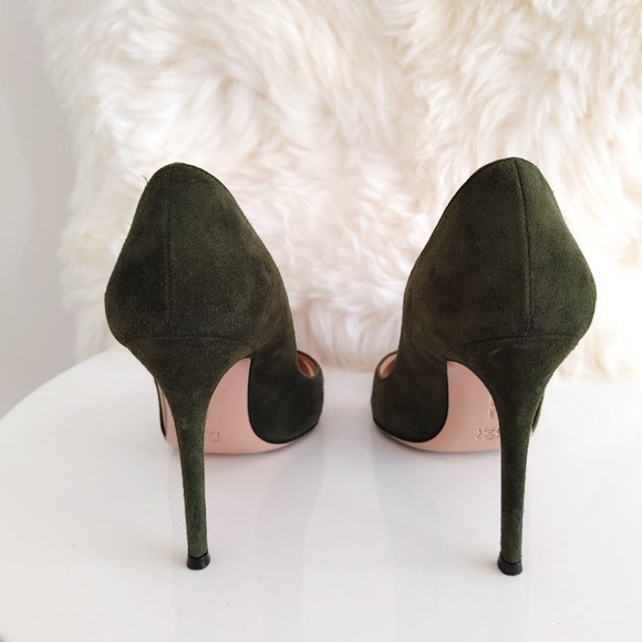 Gianvito Rossi Olive Green Suede and Mesh Pumps - Picture 4 of 5